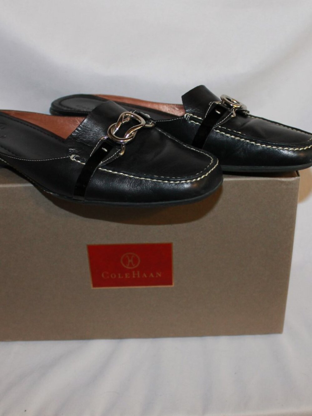 Cole Haan black leather mule loafers